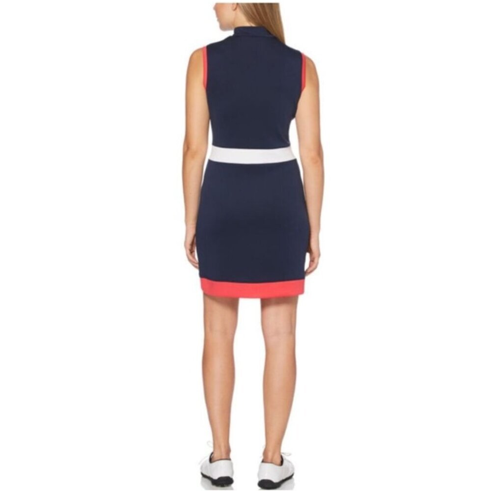 Sleeveless Navy Colorblock Golf Dress with White Waistband - Picture 2 of 8